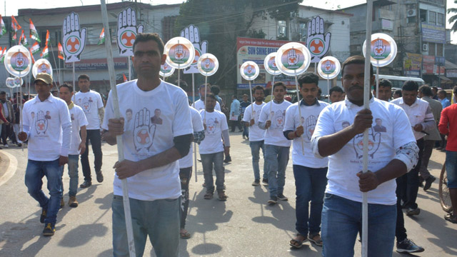 Tripura Youth Congress holds a protest rally in Agartala Tuesday. Image: Indigenousherald