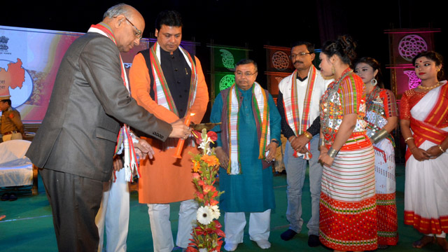 Tripura Governor Ramesh Bais and Chief Minister Biplab Kumar Deb graces main function to commemorate Statehood Day in Agartala Tuesday. Image: Indigenousherald
