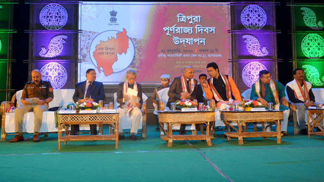 Tripura Governor Ramesh Bais and Chief Minister Biplab Kumar Deb graces main function to commemorate Statehood Day in Agartala Tuesday. Image: Indigenousherald