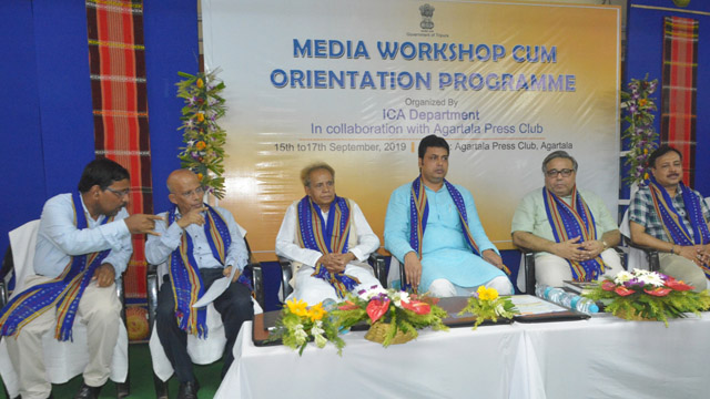 Chief Ministers Biplab Kumar Deb and guests at the opening ceremony of 3 Day Media Workshop at Press Club in Agartala on Sunday. Image: Indigenousherald