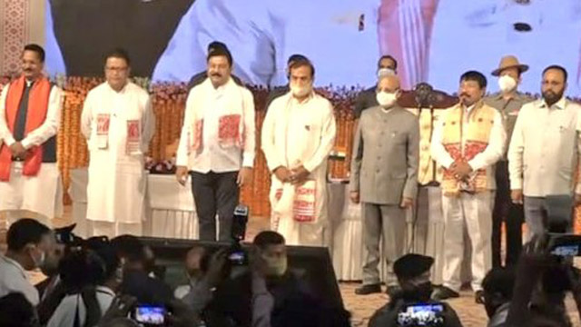 New Assam Chief Minister Himanta Biswa Sarma in a photo session with members of his cabinet after swearing-in ceremony in Guwahati Monday Image: Indigenousherald