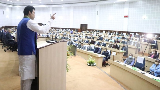 Tripura Chief Minister Biplab Kumar Deb speaks at the inaugural session of two-day workshop on ‘Vision-2047- Tripura’ in Agartala Friday. Image: Indigenousherald