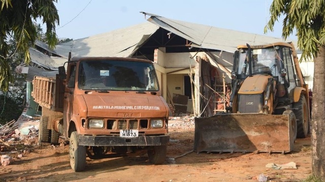 Municipal Task Force demolishes an illegal construction owned by dissident BJP MLA Asish Kumar Saha in Agartala Friday. Image: Indigenousherald 