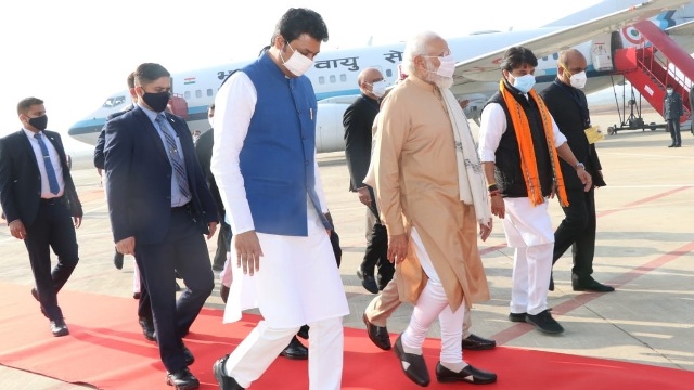 Prime Minister Narendra Modi arrives at the MBB Airport on a brief visit in Agartala Tuesday. Image: Indigenousherald 