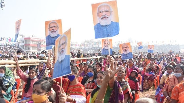 Glimpse of an enthusiastic crowd at a public rally addressed by Prime Minister Narendra Modi in Agartala Tuesday. Image: Indigenousherald 