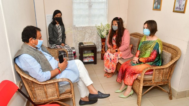 Prof SP Singh Baghel, Minister of State for Law and Justice, interacts with officials of the One-Stop Centre at Ganesh Das Hospital in Shillong during his field visit Wednesday. Image: Indigenousherald 