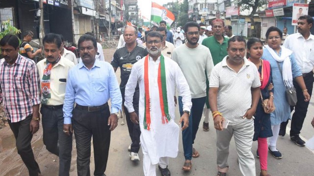 Congress candidate from Town Bordowali constituency in ensuing assembly by-elections Ashish Kumar Saha makes vote appeal Sunday. Image: Indigenousherald 