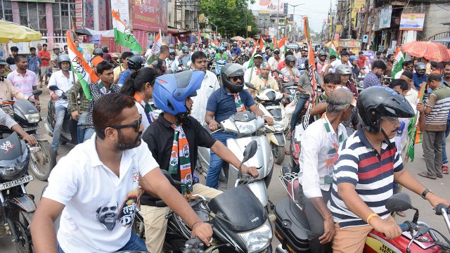Congress supports attend a rally on last day of public campaign for by-elections in Agartala Tuesday. Image: Indigenousherald