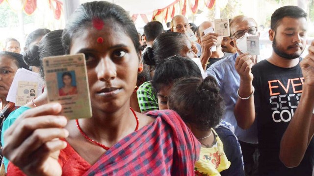 Voters line-up at a polling station in Agartala to cast vote in assembly by-elections in Tripura Thursday. Image: Indigenousherald 
