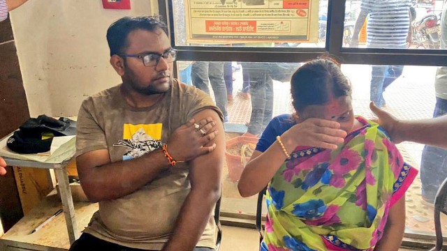 BJP’s female Corporator Shilpi Sen and party worker Bishal receiving medical aid after getting attacked by alleged irate Congress supporters in Agartala Sunday. Image: Indigenousherald 