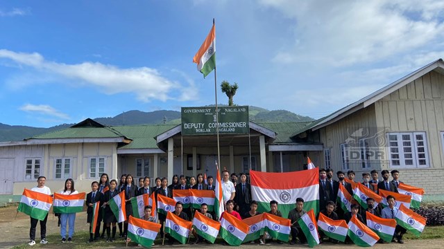 Students hold India’s tri-colour in participation to Har Ghar Tiranga campaign in Noklak district of Nagaland Monday. Image: Indigenousherald 