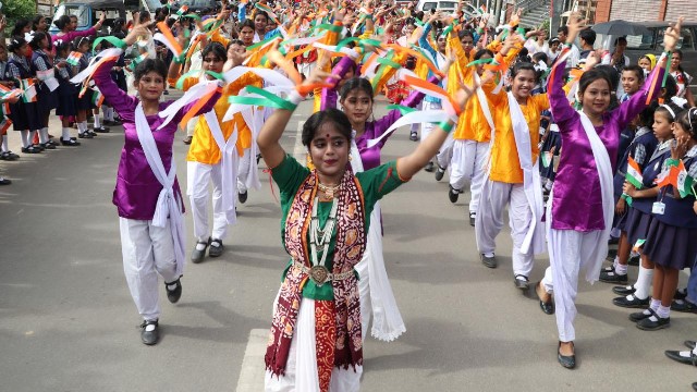 Tripura education department holds a colourful rally to mark 75th year of India’s independence in Agartala Sunday. Image: Indigenousherald 