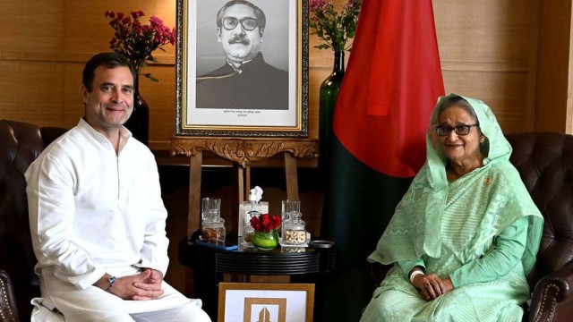 Former AICC President Rahul Gandhi calls on visiting Bangladesh Prime Minister Sheikh Hasina at New Delhi Tuesday. Image: Indigenousherald