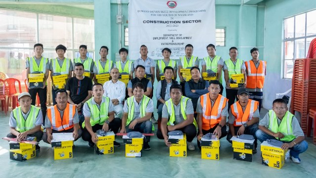 Participants awarded with certificates, tools and machinery during the culmination programme of the skill training in construction sector at Kohima Sunday. Image: Indigenousherald 