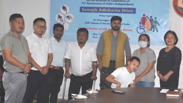 Distribution of aids and assistive devices to the Disabled under the ADIP (Assistance to Disabled Persons) Scheme held at Mokokchung in Nagaland Saturday. Image: DIPR