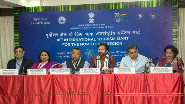 Union Tourism Minister GK Reddy who arrived at Aizawl to inaugurate the 10th International Tourism Mart speaks at a press conference Thursday. Image: Indigenousherald