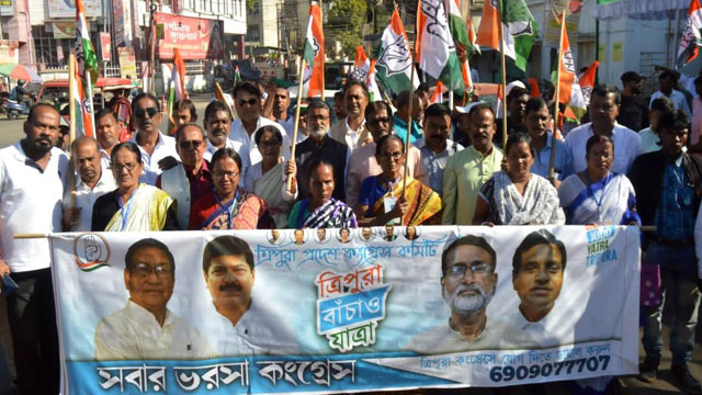 Congress Saturday continues with its Tripura Bachao Yatra to mark Bharat Jodo Yatra of Rahul Gandhi. Image: Indigenousherald 