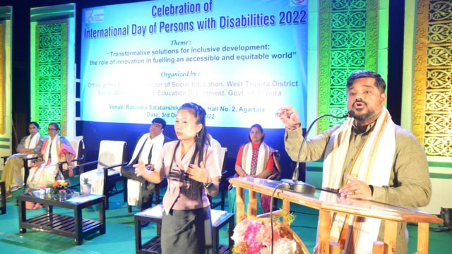 Tripura Information Minister Sushanta Chowdhury graces the event to commemorate the International Day of Disabled Persons in Agartala Saturday. Image: Indigenousherald 