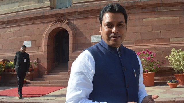 Former Tripura Chief Minister and MP Biplab Kumar Deb attends the opening session of the Rajya Sabha at New Delhi Wednesday. Image: Twitter