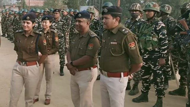 Flag march and area domination activities in different places of assembly election bound Tripura Thursday as part of confidence building measures to ensure ‘Zero Poll Violence’. Image: @Tripura_Police