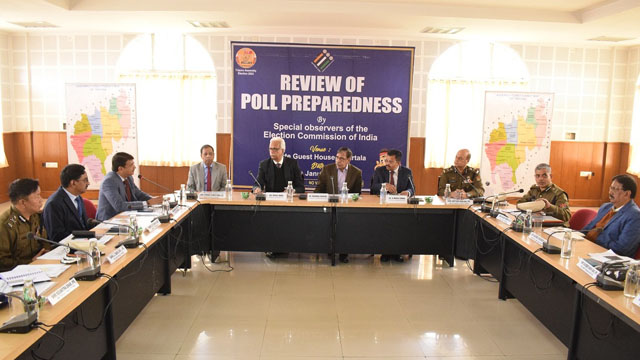 Three Special Observers of the Election Commission of India hold a high level meeting in Agartala Tuesday to review security preparedness in connection with ensuing assembly election in Tripura. Image: Indigenousherald