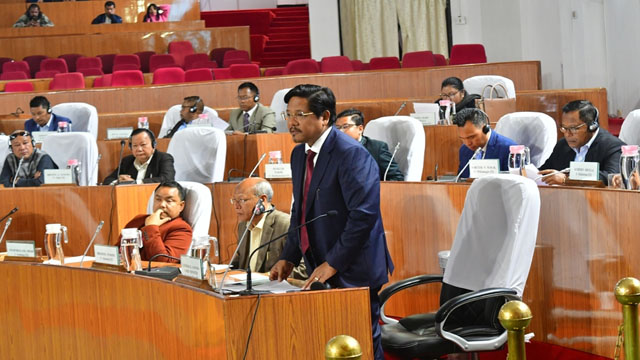 Meghalaya Chief Minister Conrad K Sangma speaks at the first day of assembly session in Shillong Thursday. Image: Indigenousherald
