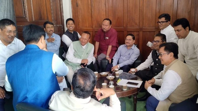 Former Tripura Chief Minister Biplab Kumar Deb joins an informal meeting of MPs from northeast India at the Central Hall of the Parliament at New Delhi Tuesday. Image: Twitter 