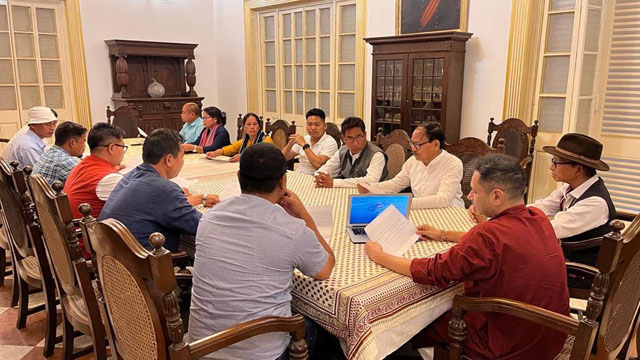 TIPRA Chairman Pradyot Kishore Debbarman presides first meeting of party’s newly elected MLAs at Ujjayanta Palace in Agartala Thursday. Image: Twitter