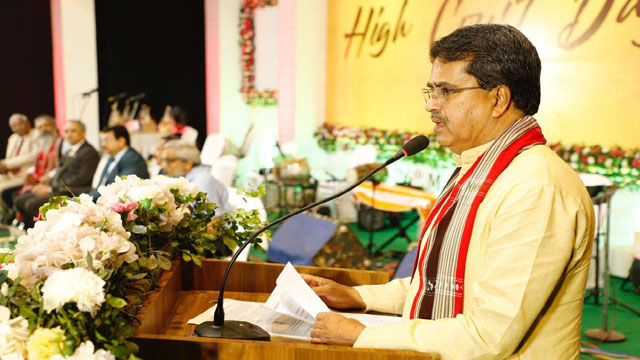 Chief Minister Dr Manik Saha speaks at the celebration to mark the Tripura High Court Day in Agartala Sunday evening. Image: Indigenousherald 
