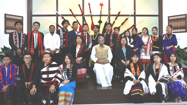 Students who joined the National Integration Tour 2023 call on Nagaland Governor La Ganesan at Kohima Monday. Image: Indigenousherald
