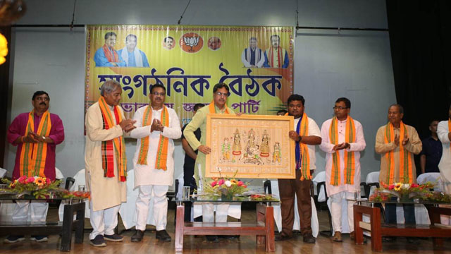 Tripura Chief Minister Dr Manik Saha graces an organisation meeting at Udaipur in Gomati district Wednesday. Image: Web