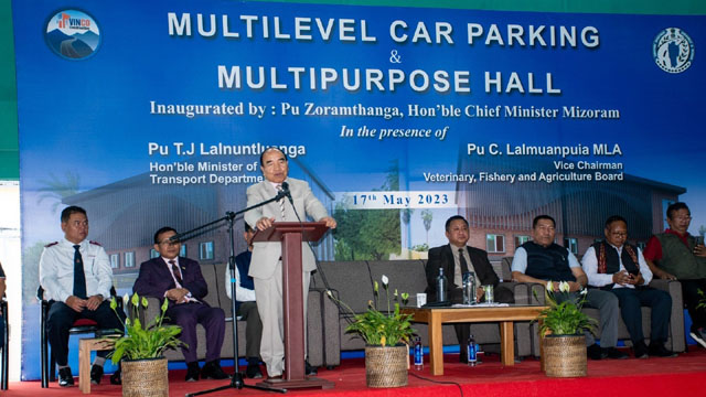 Mizoram Chief Minister Zoramthanga inaugurates the Multilevel Car Parking and Multipurpose Hall at the Government Mizo High School in Aizawl Wednesday. Image: Indigenousherald