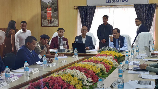 Union Minister of State for Chemicals and Fertilizers Bhagwanth Khuba reviews status of progress of central government schemes in Meghalaya at Shillong Thursday. Image: Indigenousherald