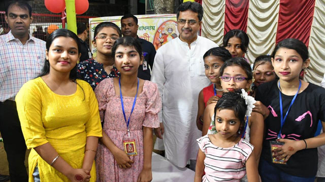Tripura Chief Minister Dr Manik Saha mingles with children at a social event in Agartala Thursday. Web