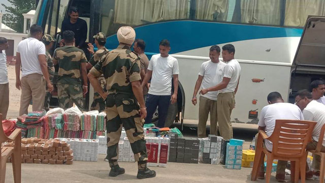 BSF makes huge seizure of smuggled items from Dhaka- Agartala ‘Maitri’ (Friendship) passenger bus at the Agartala Integrated Check Post (ICP) Sunday. Image: Indigenousherald