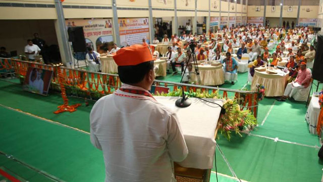 Tripura Chief Minister Dr Manik Saha speaks at the meeting of the BJP Tripura State Executive Committee held at Charilam near Agartala Monday. Image: Web