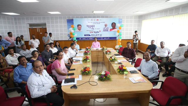 Tripura Chief Minister Dr Manik Saha attends virtual launching of Ayushman Bhava by President Droupadi Murmu at Agartala Wednesday. Image: Web