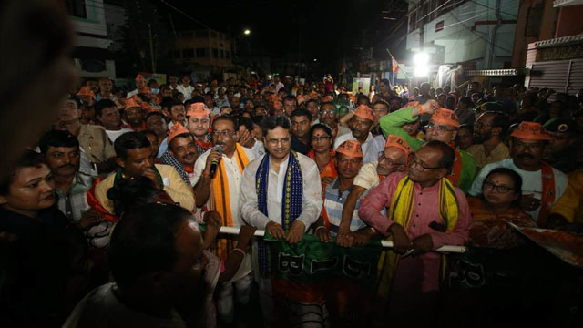 Dr Manik Saha, Chief Minister of BJP led coalition government in Tripura, presides over a programme to welcome around 700 voters from CPI-M, Congress and other parties to the BJP Sunday evening. Image: Indigenousherald