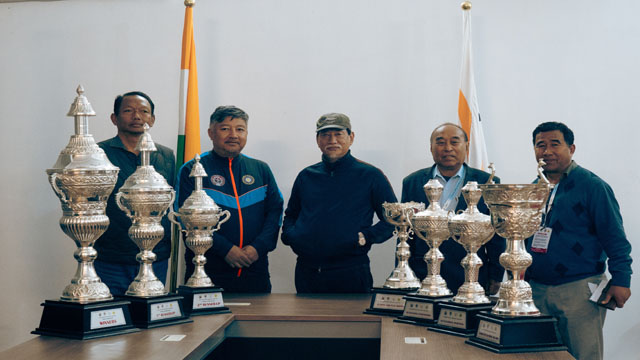 Nagaland Chief Minister Neiphiu Rio unveils Nagaland Olympic Games 2024 (NOPG 2024) trophy at Kohima Friday. Image: Indigenousherald