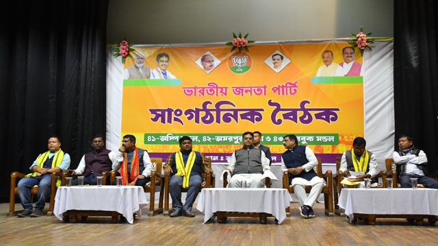 Tripura Chief Minister Dr Manik Saha graces a meeting of BJP party workers of three adjoining subdivisions at Amarpur in Gomati district Friday. Image: Web