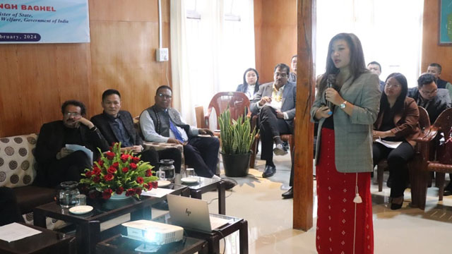 Union Minister of State for Health & Family Welfare Professor SP Singh Baghel holds a meeting with the officials of line departments at Siaha in Mizoram Wednesday. Image: Agency