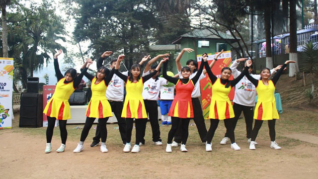 Girls perform “Flash Mob” as part of promotional activities in Shillong Saturday to kick off the highly anticipated 4th edition of the Khelo India University Games. Image: Indigenousherald