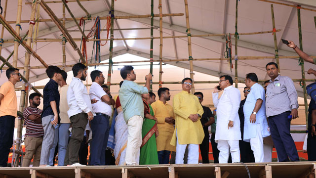 Tripura Chief Minister Dr Manik Saha Tuesday evening inspects preparations at venue of election rally of Prime Minister Narendra Modi slated for Wednesday. Image: Indigenousherald