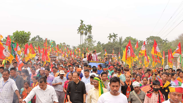 Former Tripura Chief Minister Biplab Kumar Deb joins a road show in support of BJP candidate in East Tripura Lok Sabha constituency Tuesday. Image: Indigenousherald