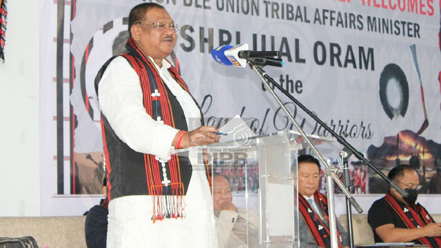 Union Minister Jual Oram attends a programme to oversee tribal empowerment and development at Zunheboto Monday. Image: DIPR