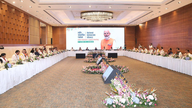 Prime Minister Narendra Modi chairs a conclave of Chief Ministers of the NDA and their deputies in Chandigarh Thursday. Image: Web