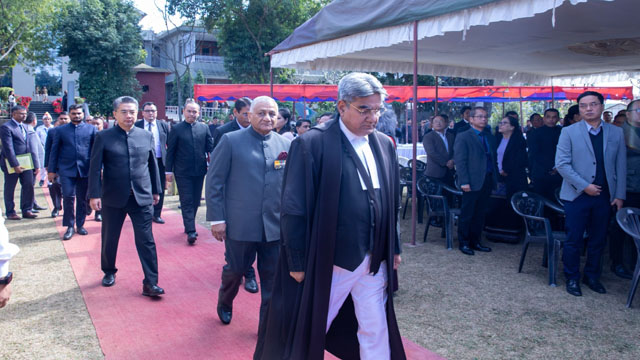 General (Retired) Dr Vijay Kumar Singh is sworn in as the 25th Governor of Mizoram at the Circular Lawn of Raj Bhavan in Aizawl Thursday. Image: DIPR