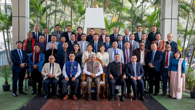 Mizoram Governor VK Singh, Chief Minister Lalduhoma, Ministers and MLAs join photo session on the first day of Budget Session of the 9th Mizoram Legislative Assembly at Aizawl Wednesday. Image: DIPR