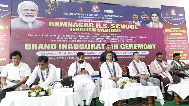 Tripura Chief Minister Dr Manik Saha attends an inaugural ceremony at Ramnagar Higher Secondary School in Agartala Friday. Image: DICA