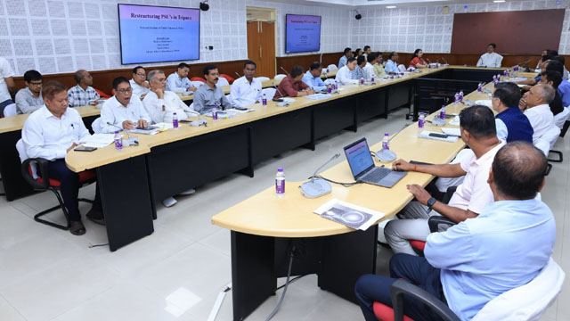 Tripura Chief Minister Dr Manik Saha chairs a meeting on the functioning of different PSUs under the state government in Agartala Thursday. Image: DICA